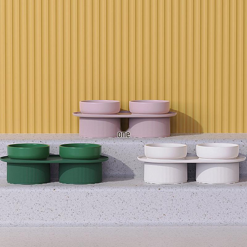 Ciotola Doppia in Ceramica per Gatti - Design Rialzato, Antiscivolo, Anti-Ribaltamento per Cibo e Acqua