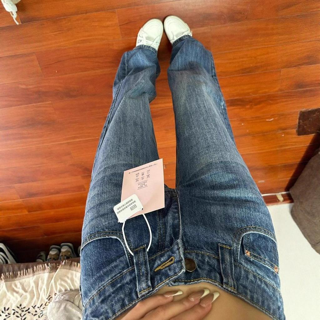 Comfortable High Waist Design Sense Loose Straight Jeans Female Autumn Blue Small People Show Skinny Narrow Version Wide Leg Trousers Long Denim Pants