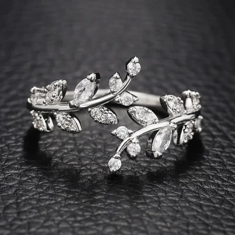 

925 Sterling Silver Tree Branch Shape Ring Charm Sparkling Zirconia Rings Birthday Party Gift for Women Fine Jewelry Accessories Adjustable