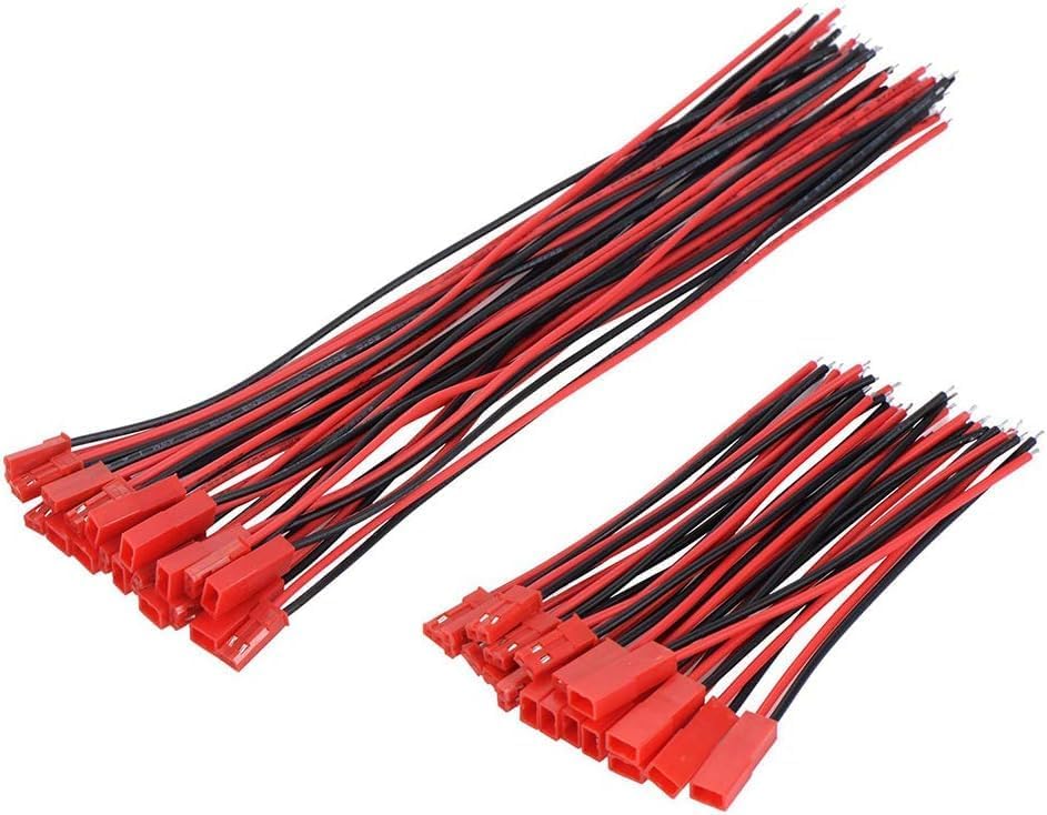 20× JST 2-Pin Connectors 22 AWG – For LED Lights, RC Batteries, Toys – High Quality & Easy to Use – Red