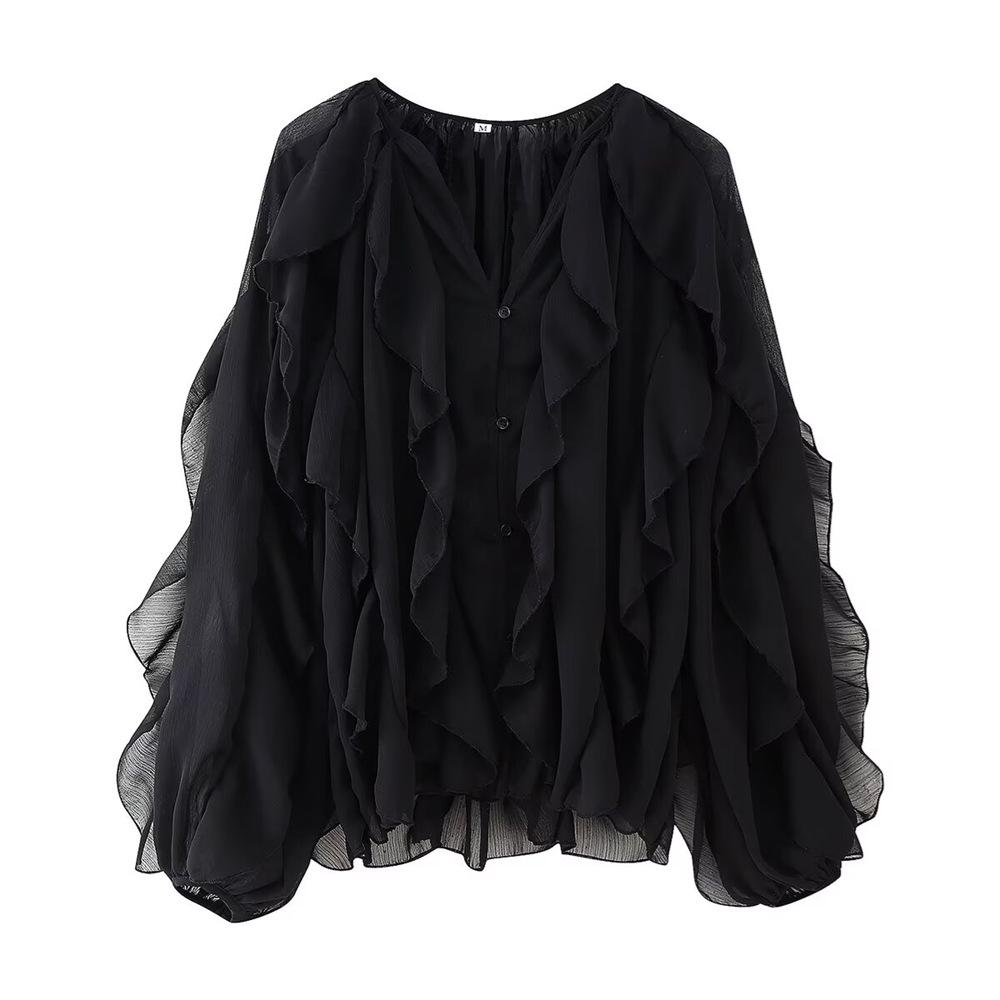 2025 Spring/Summer Women's Casual V-Neck Layered Long-Sleeve Shirt