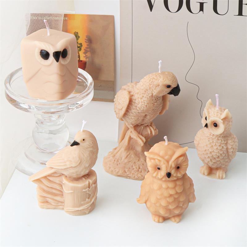 3D Cartoon Eule Silikon Kerzenform DIY Niedliches Tier Duftkerze Gips Tropfkleberform Papagei Lerche Handgefertigt Wohndekor
