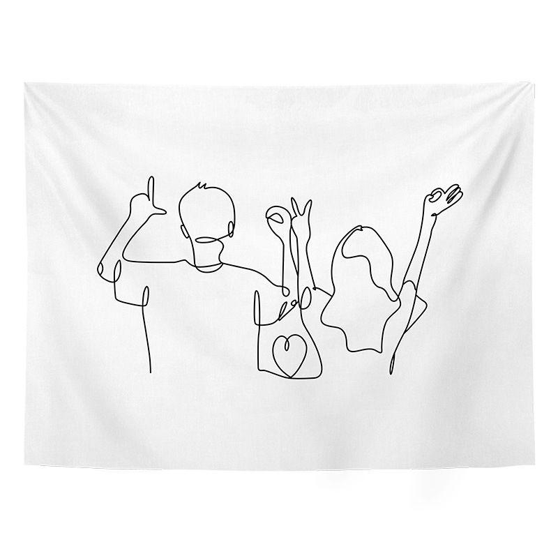 Line Art Couple Hands Heart Wall Tapestry White Background Minimalist Single Stroke Drawing Love Relationship Romantic