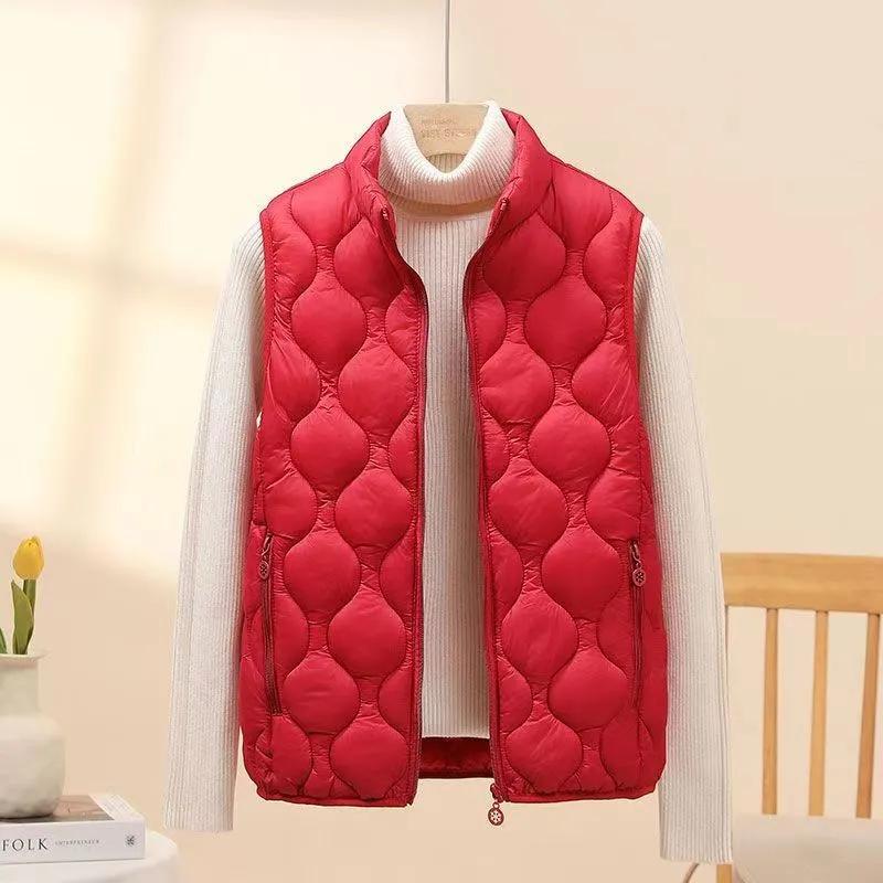 Veste Gilet Léger Automne Hiver pour Femme Maman Col Montant Court Chaud Gilet Vêtement d'Extérieur Décontracté Haut
