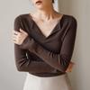 Herbst und Winter, weißer V-Ausschnitt, gestrickter Basispullover für Damen, Innenschicht-Basispullover, einzigartiges und schickes Oberteil