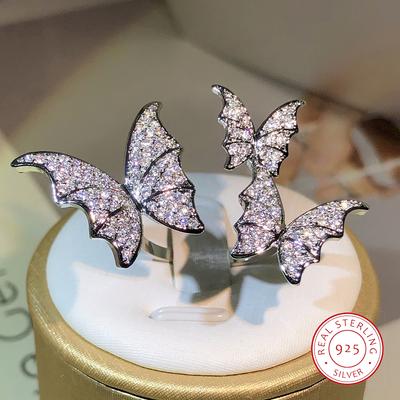 Sterling Copper Romantic Luxury White Zircon Three Butterfly Opening Ring For Women Party Wedding Jewelry Gift