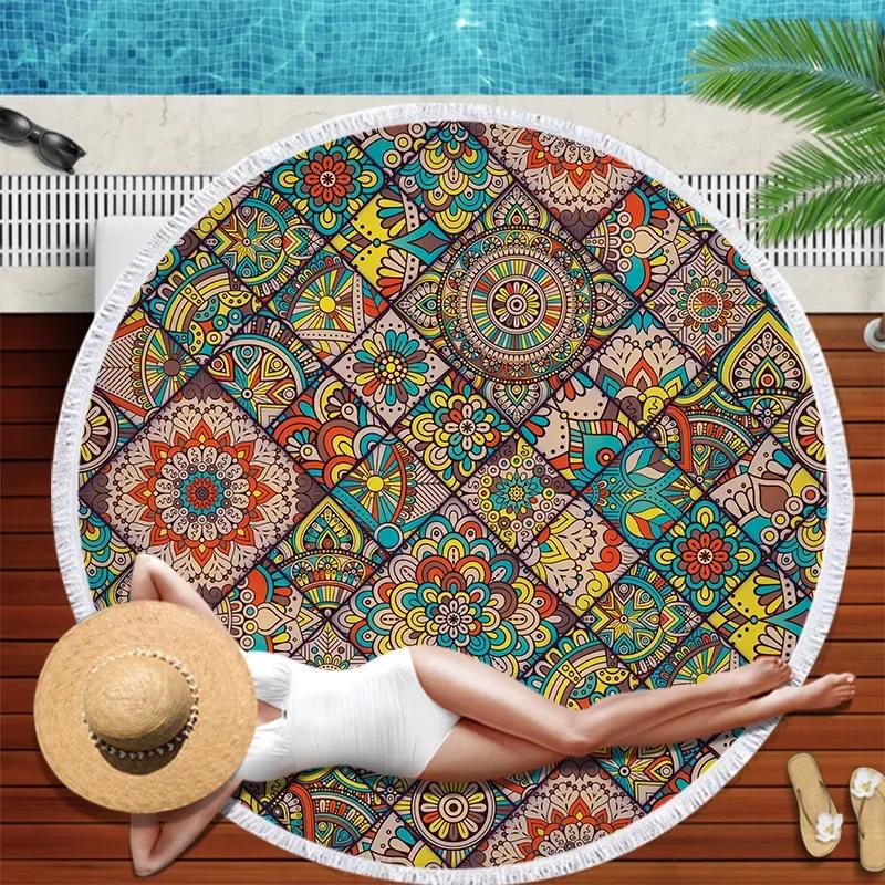 Microfiber Round Beach Towel Mandala Tapestry Beach Towel Bohemian Yoga Mat Swimming Bath Towel Chiffon Tapestry Wall Hanging