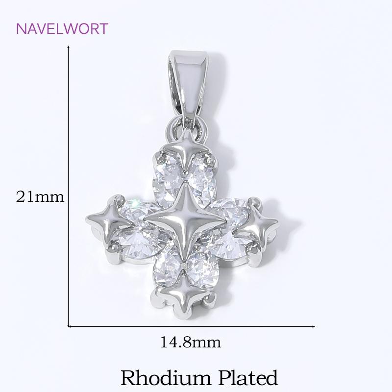 18K Gold Plated Brass Star Cross Charms Pendants For Necklace Making,Inlaid Zircon Decorative Pendants,DIY Jewelry Accessories