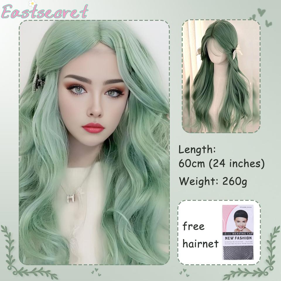 22 Zoll Seeblaue Farbe Synthetische Perücken Mittelscheitel Lang Natürlich Welliges Haar Perücke Für Frauen Cosplay Drag Queen Party Hitzebeständig