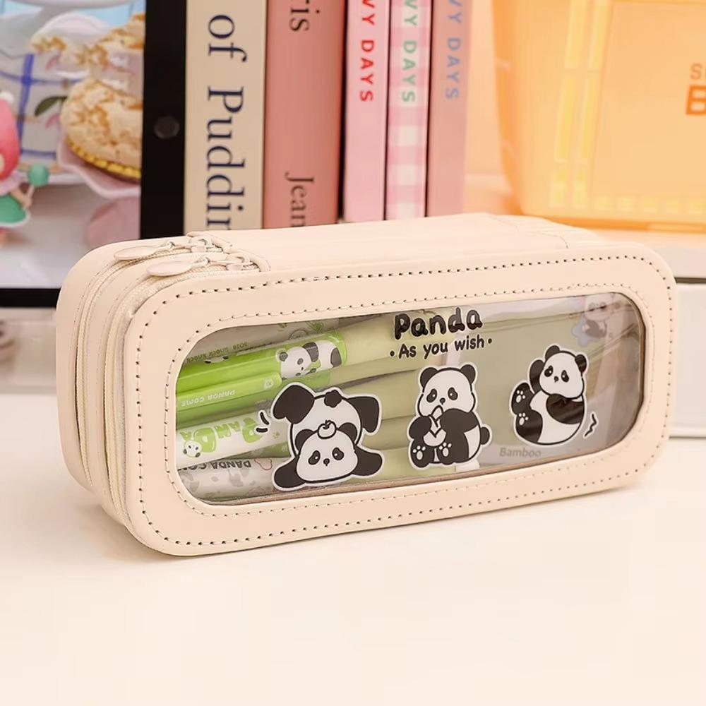 Aesthetic Transparent Pencil Bag Panda Stationery Storage Bag School Office