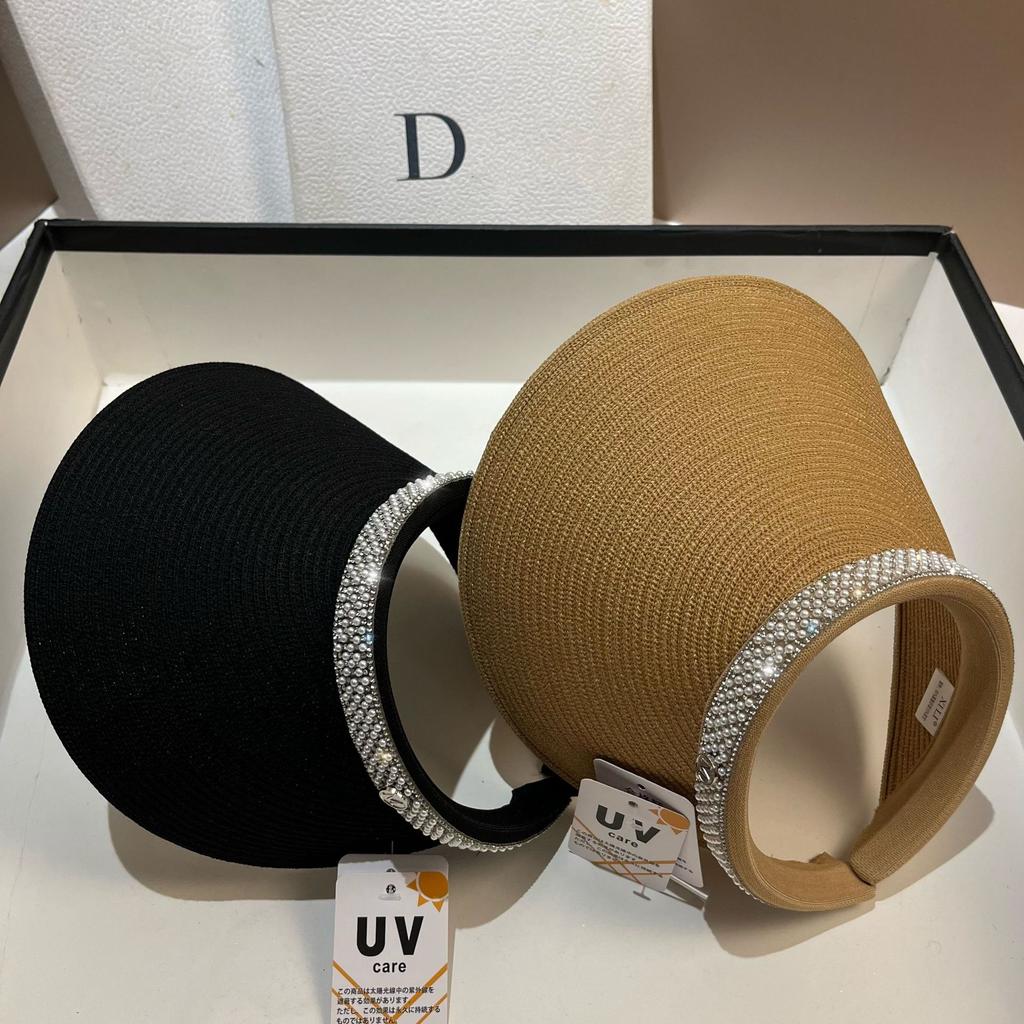 Summer Taiwan PP Sunshade Empty Top Hat Outdoor Travel Light Sunscreen Versatile Sun Hat Pearl Diamond Straw Hat