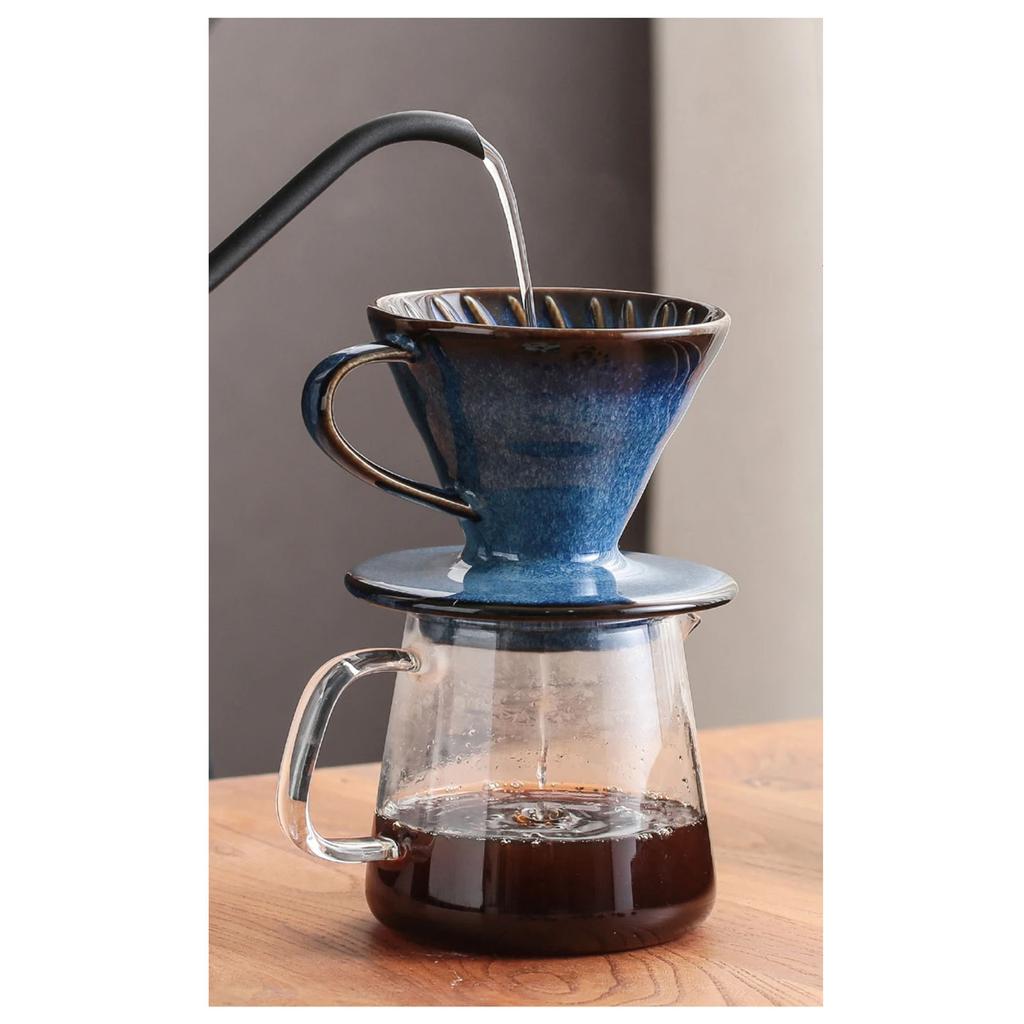Blue Glazed Ceramic Coffee Filter Durable Heat Resistant Handcrafted Drip Brewer For Pour Over Coffee