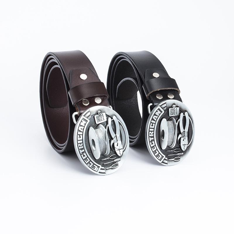 Men's Fashion Cowhide Leather Belt - Retro Buckle, European-American Style, Casual Jeans Accessory