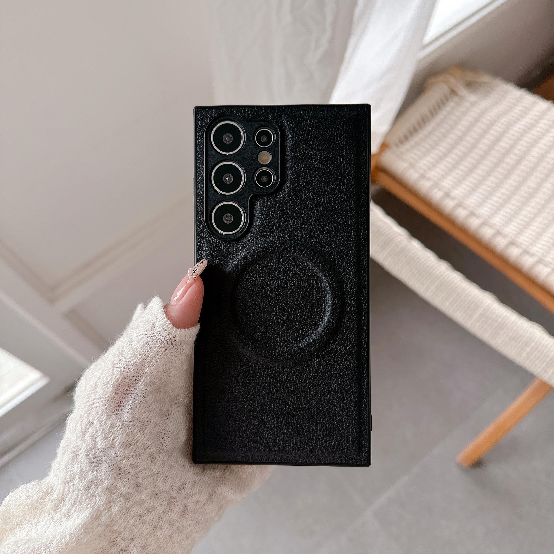 

Leather Case Suitable for Samsung Galaxy S25ultra Protective Case S24plus Magnetic S23 Plain Leather Mobile Phone Case Galaxy S22 Plus