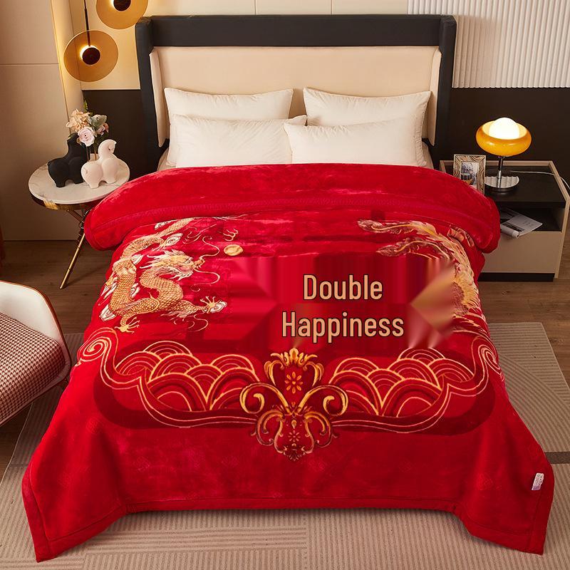 Double-Layer Thickened Raschel Blanket - Super Soft Anti-Static Fleece for Autumn/Winter, Perfect Wedding Gift.