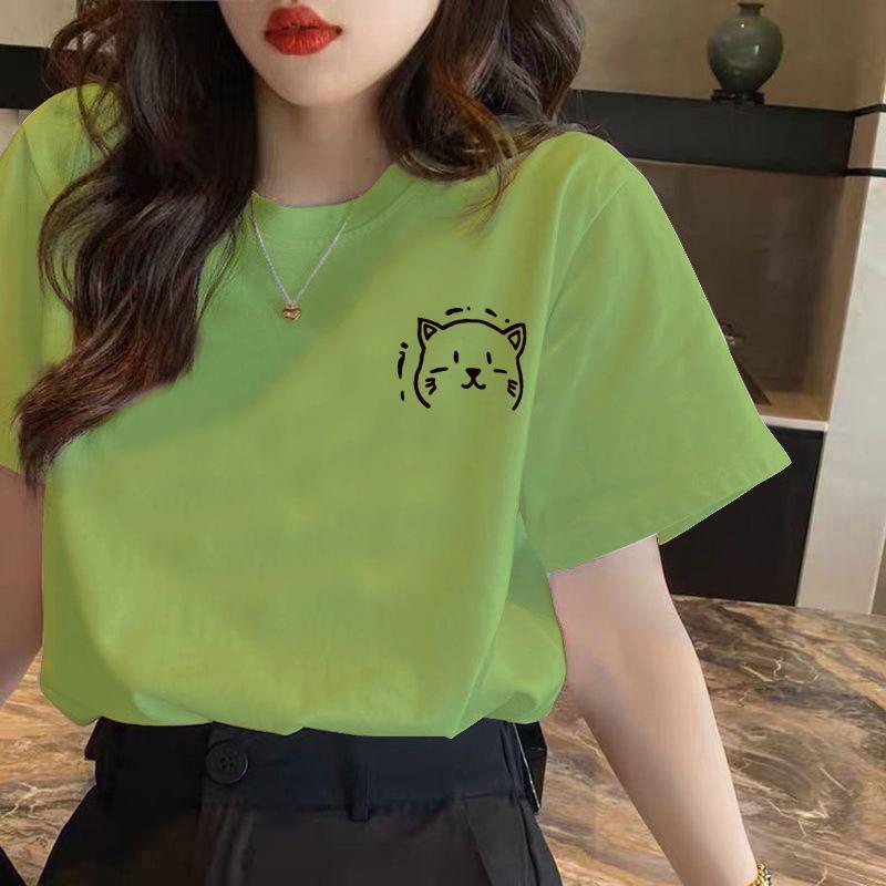 HNXC White Short-sleeved T-shirt for Women, Summer Loose Printed T-shirt for Ladies