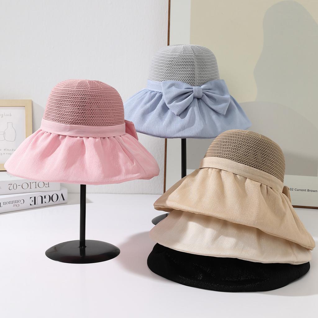 Big eaves anti-ultraviolet colored glue bucket hat women's high-end beach hat summer sun hat show face small spring