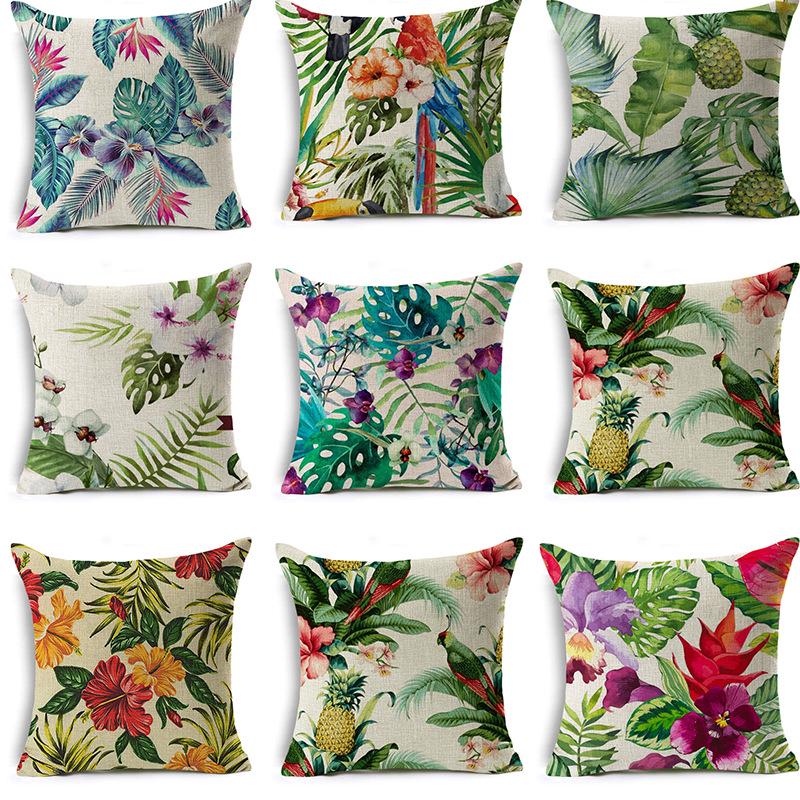 New Flax Tropical Flower Plant Flamingo Hibiscus Flower Pillowcase Cushion Cover