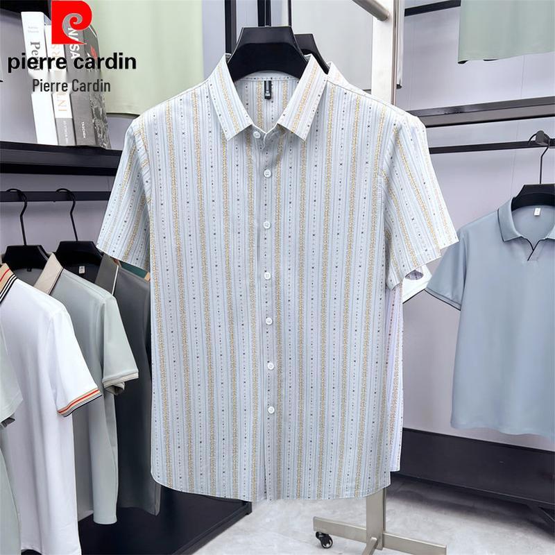 Pierre Cardin Men's Summer Vertical Stripe Short Sleeve Shirt