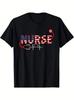 Men'S Plus Size Patriotic Nurse T-Shirt Featuring an American Flag And Stethosco