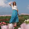 SanCai Summer 2026 High-Waist Floral A-Line Chiffon Skirt