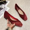 Vår Sommar Kvinnor Höga Klackar Eleganta Dam Pumps Mjukt Tyg Fyrkantig Klack 3.5cm Svart Blå Röd Plus Storlek 42