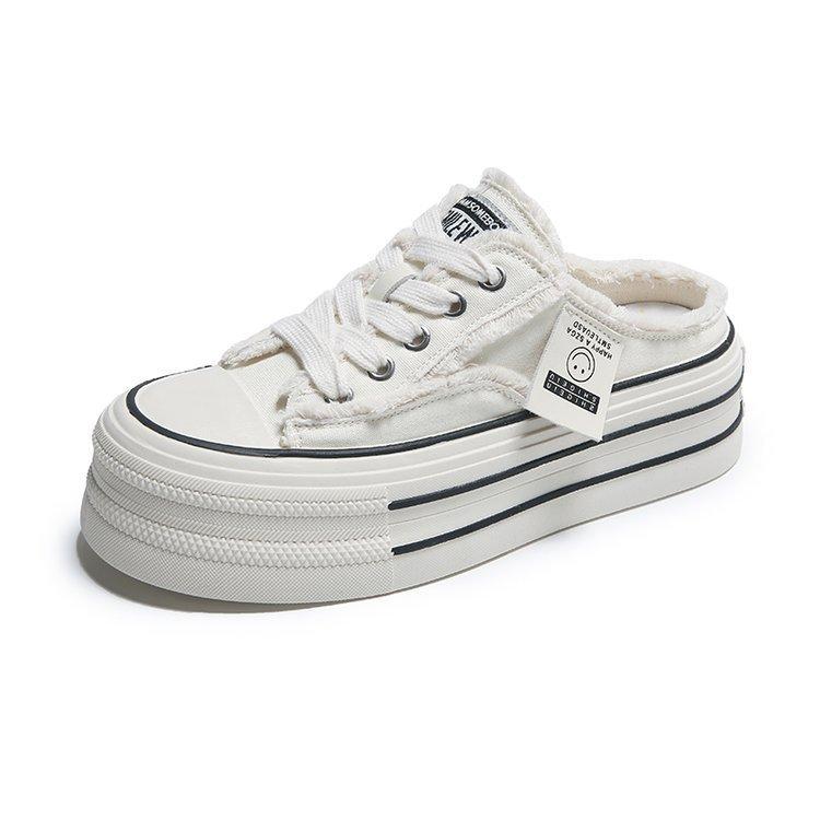 Scarpe di tela con nuova piattaforma autunnale Scarpe da ragazza con punta tonda in pizzo color block Scarpe alla moda Mezze pantofole sportive con punta chiusa