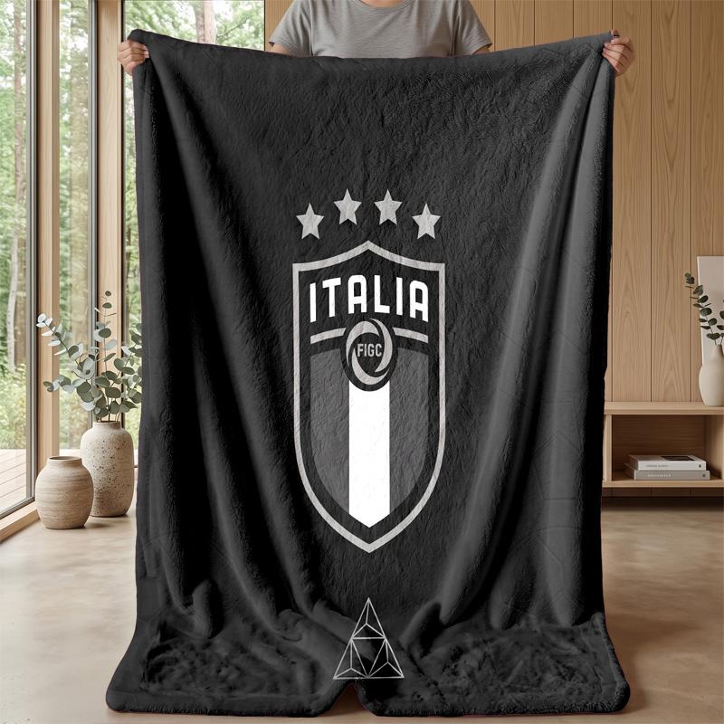 Italy Football Printed Flannel Blanket Skin Friendly Warm Decorative Throw for Indoor Couch Bed Daily Use