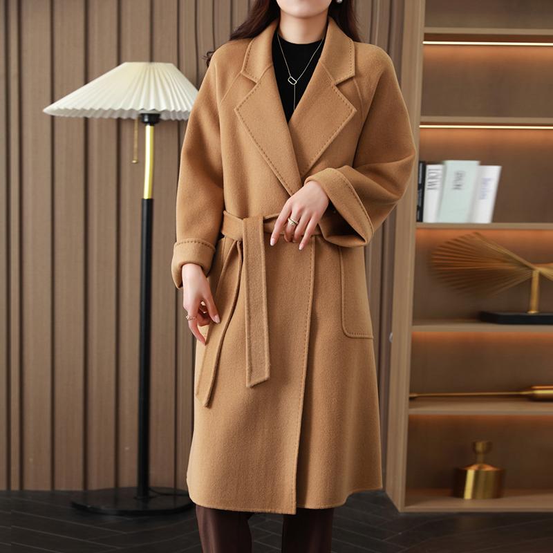 100% Wool Women Coat TIDENOVEL Autumn Wool Long Coat Handmade Pea Coat Winter Warm Wool Long Jacket Overcoat
