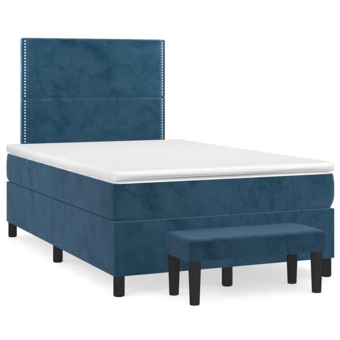3137777 vidaXL Lit à sommier tapissier et matelas Bleu foncé 120x200cm Velours