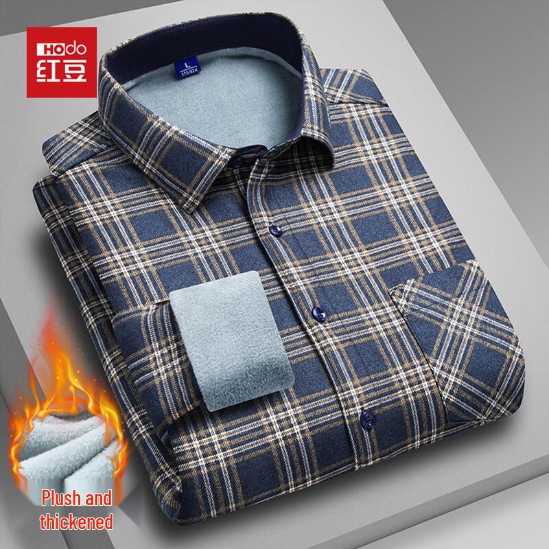 Hodo Herren Warmes Kariertes Langarmhemd