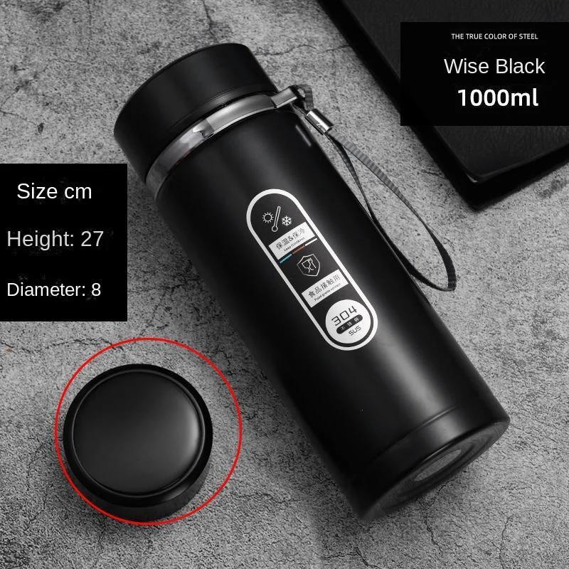 

800 мл - 1 л Термос из нержавеющей стали 304 Бутылка для чая Автомобильный вакуумный термос Портативная чашка для питья 1000ML чёрный