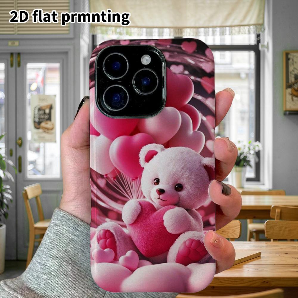 Phone Case: 2D Flat Design Suitable for iPhone 18, 17, 16, 15, 14, 13 Pro Film Protection Case, Couple Style, Heart Little Bear, Christmas and Hallowe