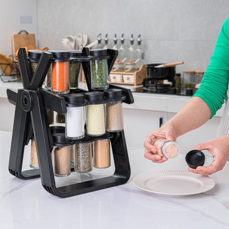 Rotating Ferris Wheel Spice Rack with Seasoning Bottles and Jars for Home Storage