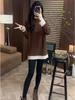 Spring/Autumn Women's Brushed Faux Two-Piece Long Sleeve T-Shirt - Thick Mid-Length Loose Top