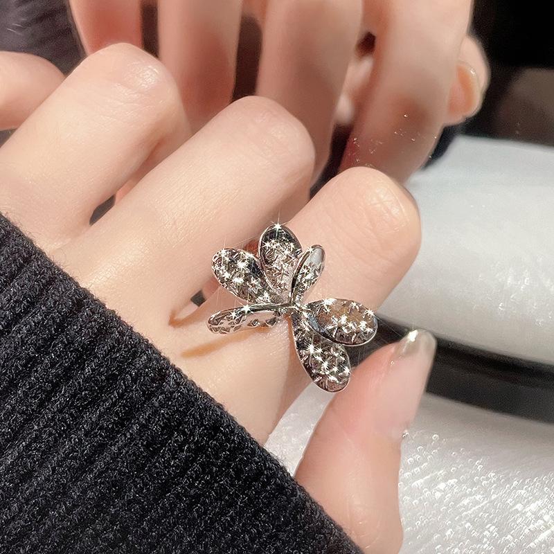 Butterfly Star Smooth Surface Full Of Diamonds Zircon Niche Design Open Ring Cold Wind High Sense Ring Woman