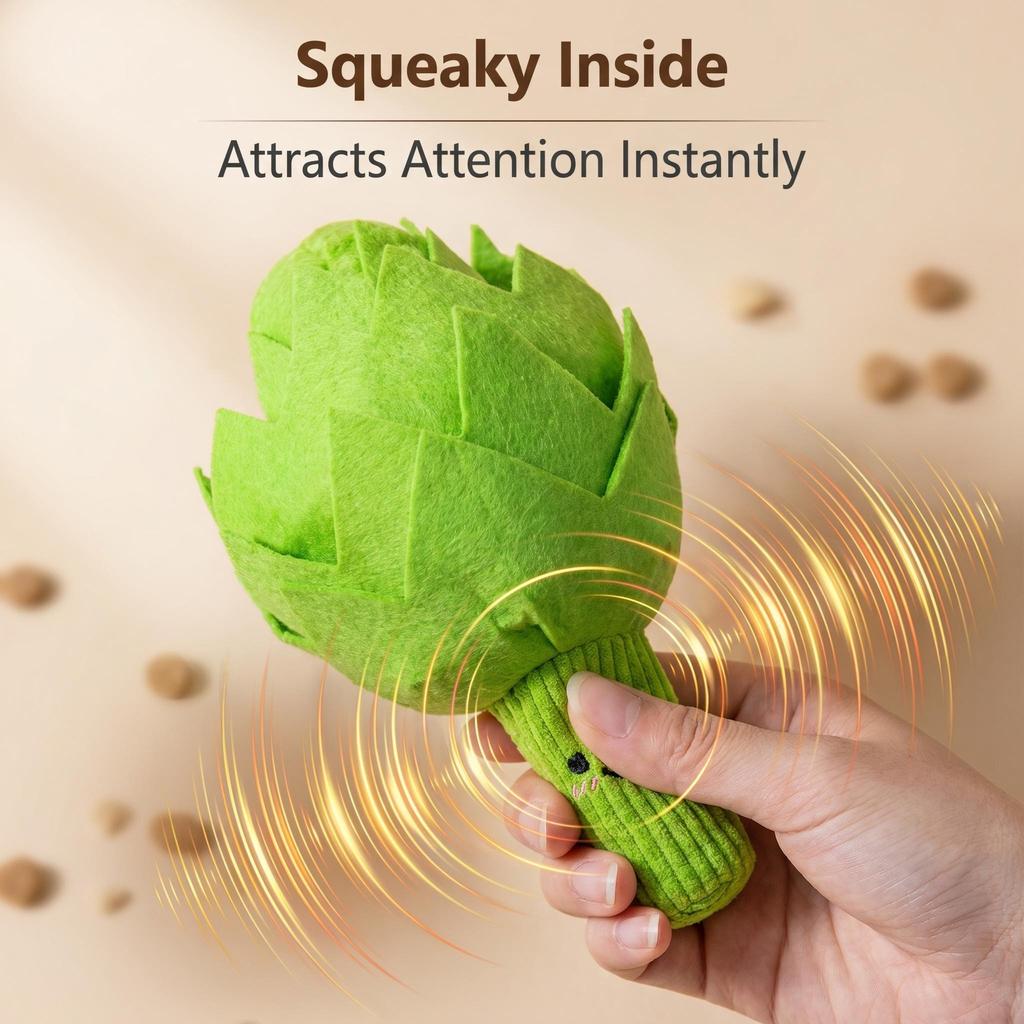 Artichoke Squeaky Snuffle Plush Toy, Treat Hide Chew Toy for Puppies Small Dogs Cats Teething Play