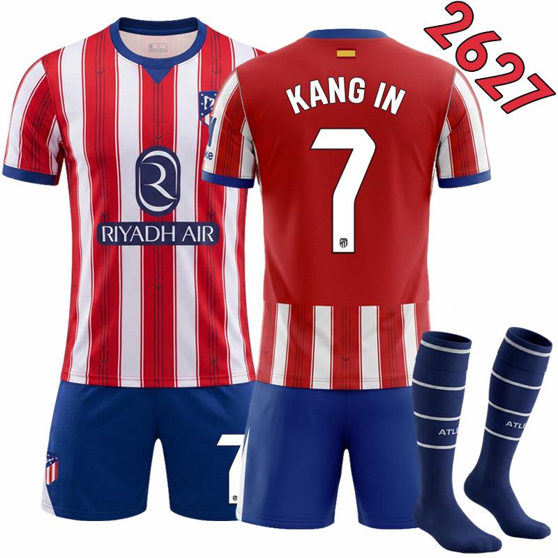2627 Maglia a Righe del Club N.. 19 Alvarez 7 Li Gangren Atletico Madrid Completo da Calcio Casa