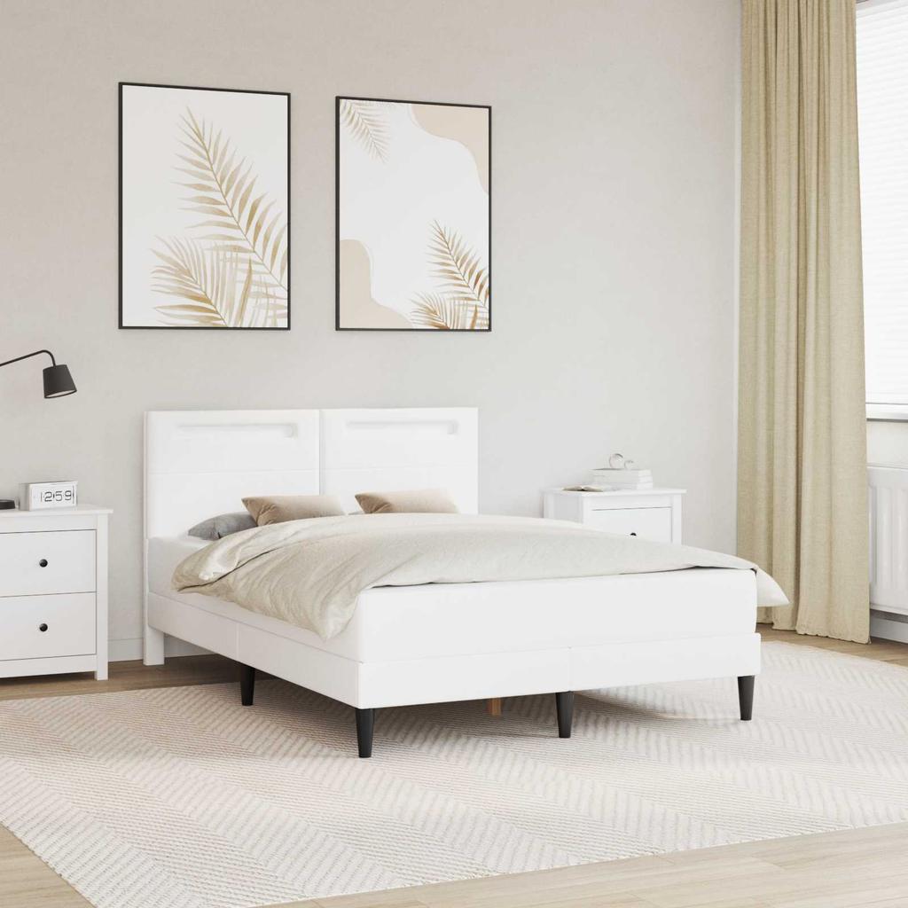 LED Strip Light Bed Frame In White 140 X 200 Cm Faux Leather