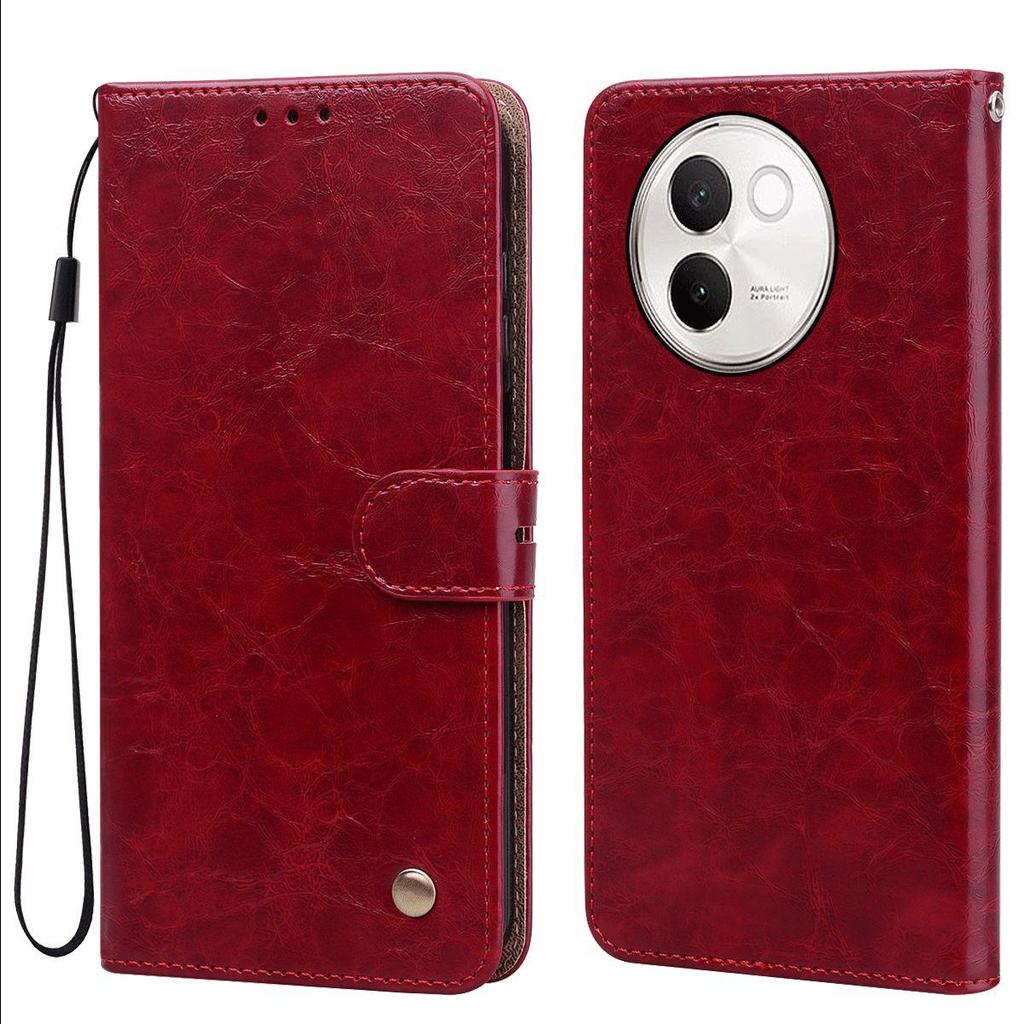 Vintage Crazy Horse Texture PU Leather Flip Wallet Phone Case for Vivo V30e 5G Card Holder Kickstand Shockproof Protective Cover