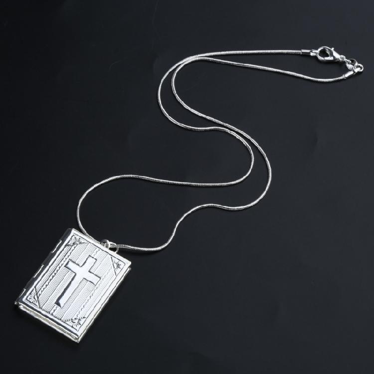 Necklace Pendant Hinged Book Cross Charm Necklace Religious Gifts for Women Girl