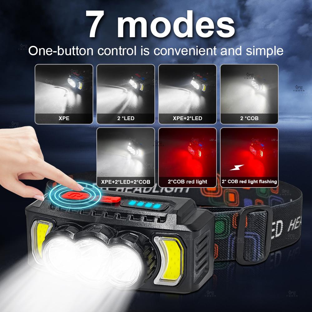 2000000LM Rechargeable LED Headlamp with Built In Battery Hiking 7 Modes Red Night Vision Head Torch Waterproof Camping Headlamp