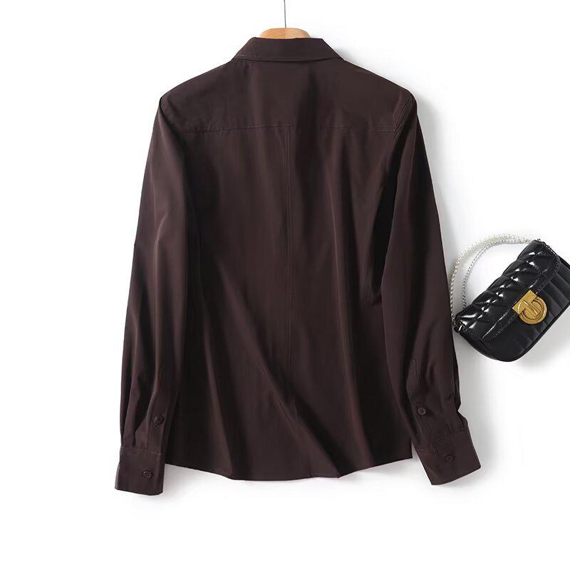 2025 Spring Women's Slim Fit Long-Sleeve Shirt with Turn-Down Collar