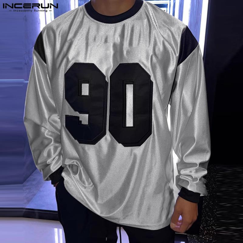 INCERUN Spring Men O Neck Long Sleeve Print Glitter Pullovers Oversized Tops