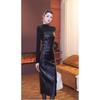 Fall Women's Mock Neck Long Sleeve Faux Leather Bodycon Midi Dress