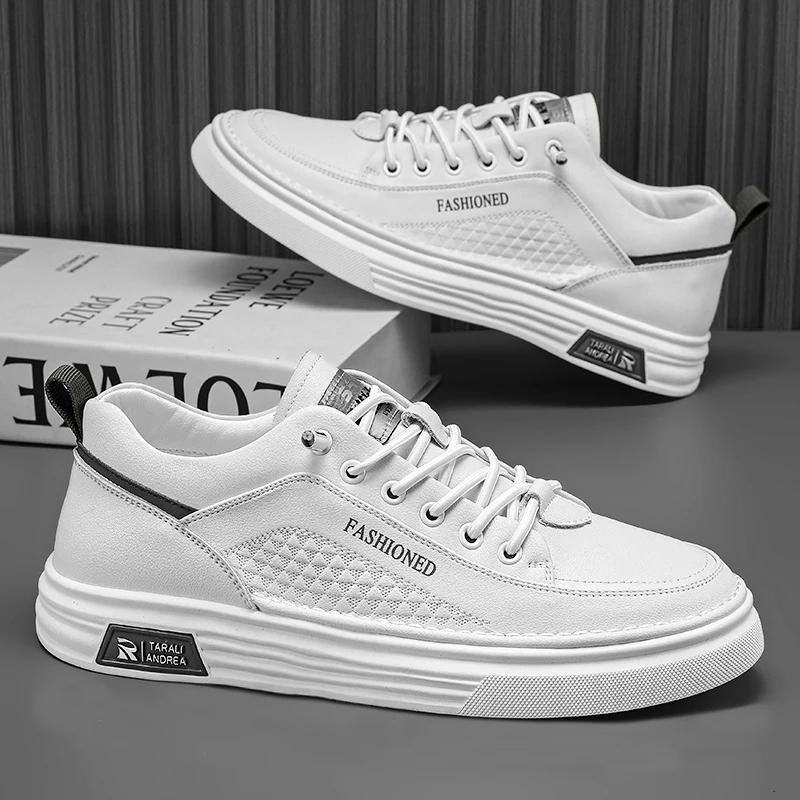 Fashion Leather Men Shoes Breathable Mens Casual Shoes Lightweight Man Walking Sneakers Outdoor Breathable Tennis Sport Shoes