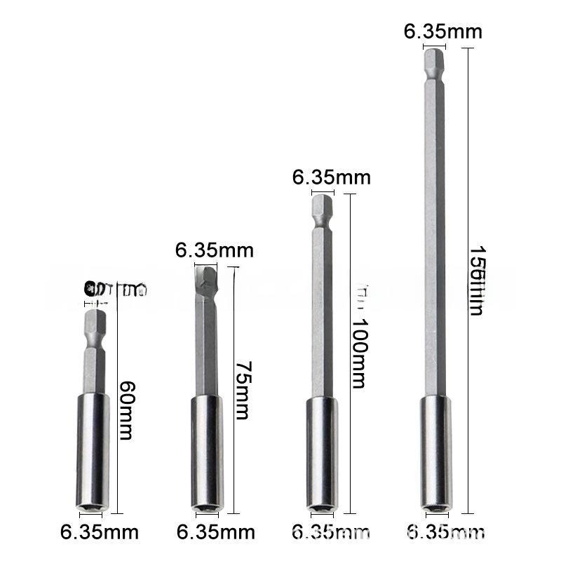 Hex Handle Extension Rod Set: 60/75/100/150mm - 1/4" Quick Change Batch Head Connector.