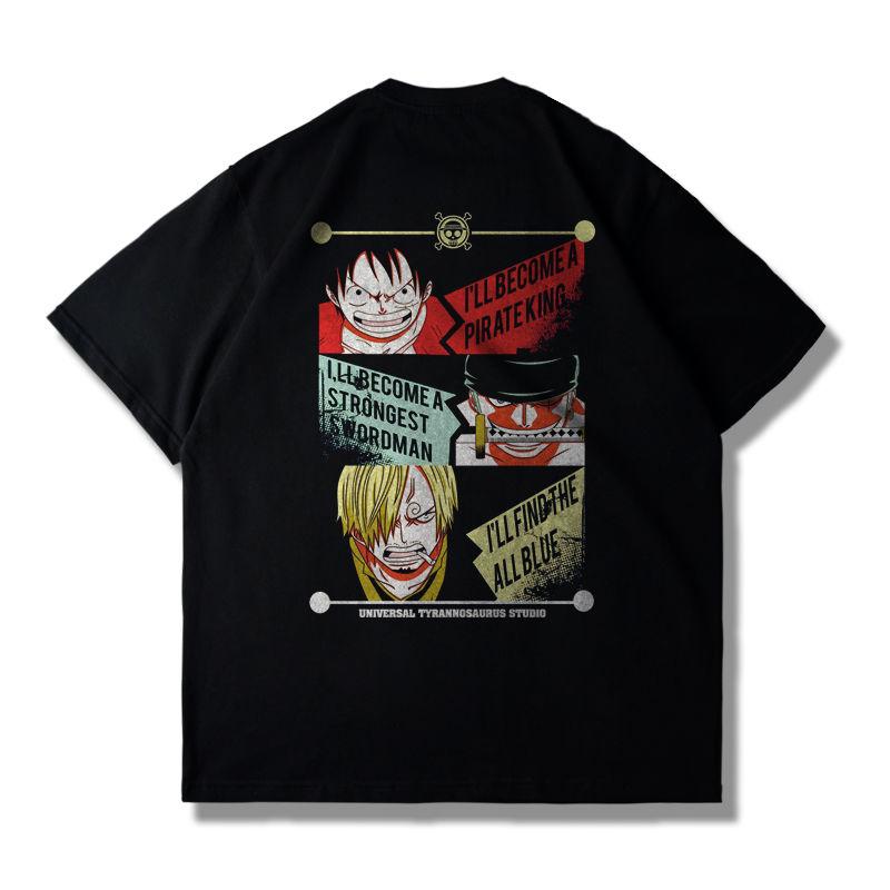 Summer Pure Cotton Japanese ONE PIECE Luffy Tide Brand Short-sleeved Animation T-shirt Printed Men and Women Loose Ins
