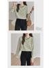Women's Spring 2025 Green Striped Long-Sleeve Round Neck T-Shirt: Loose-Fit, Slim-Style, Commuting Top
