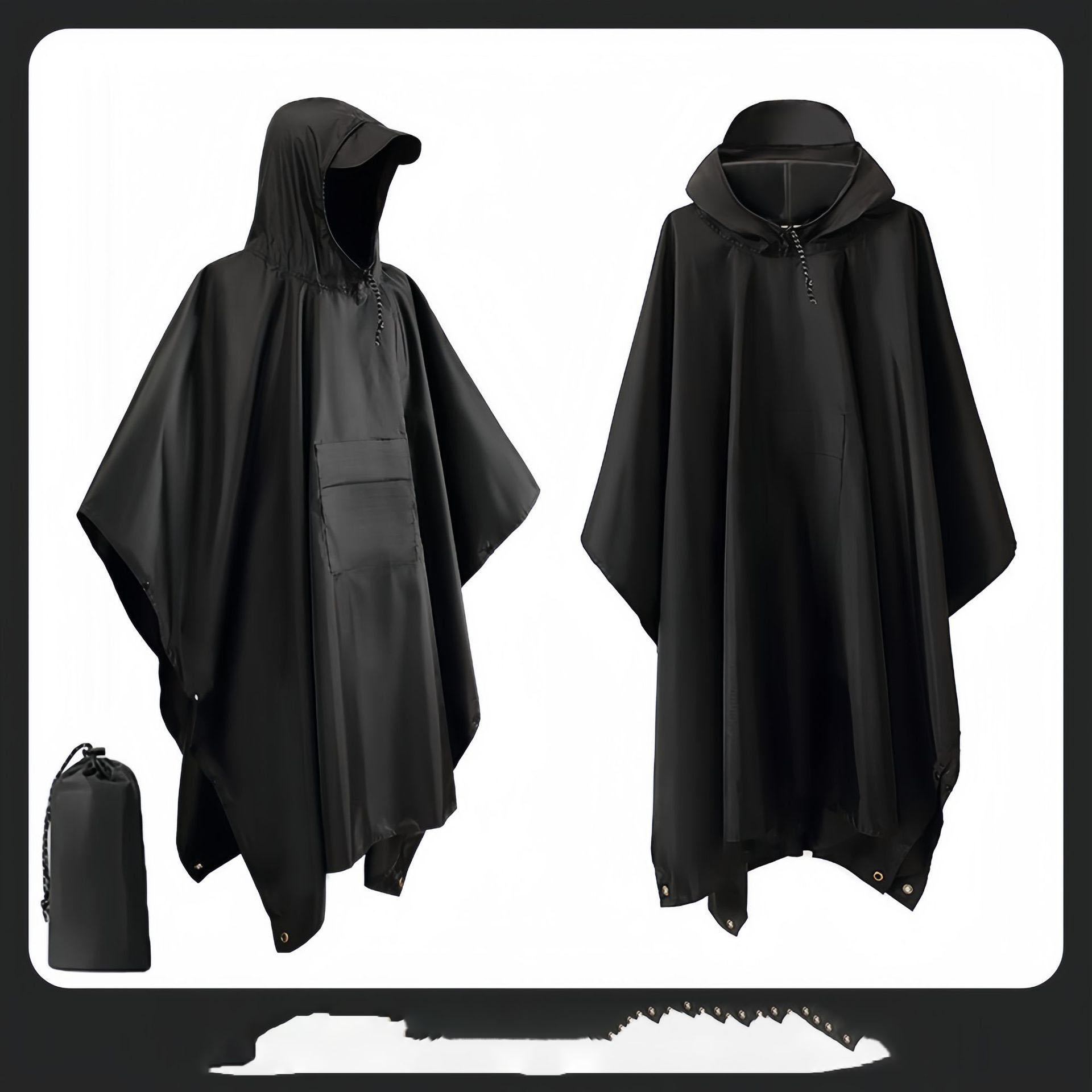 

3 в 1 водонепроницаемый длинный плащ для взрослых для женщин и мужчин дождевик куртка пончо с капюшоном для походов, путешествий, рыбалки, дождевик, костюм One Size чёрный